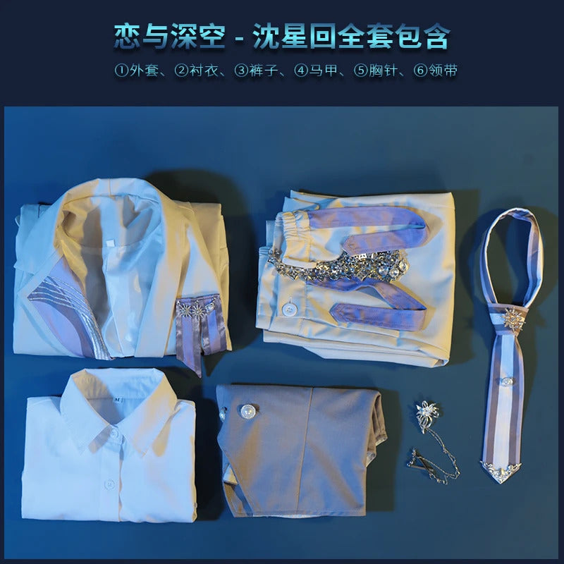 Shusheng-N Love and Deepspace Xavier Cosplay Costume Birthday Outfit Uniform Suit Brooch Halloween Party for Women Men Carnival Props