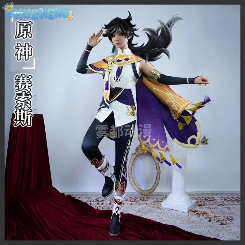 Shusheng-R Game Genshin Impact Sethos Cosplay Costume Belt shawl earrings jewelry prop set Halloween party men women fashion uniform S-XXXL