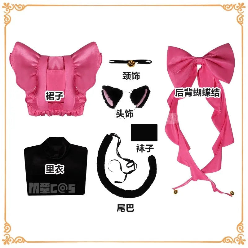 Shusheng-R Kinomoto Sakura Cosplay Costume Anime Card Captor Sakura DUDU-R Women Halloween Cute Black Pink Dress THE THUNDER Ears Tail