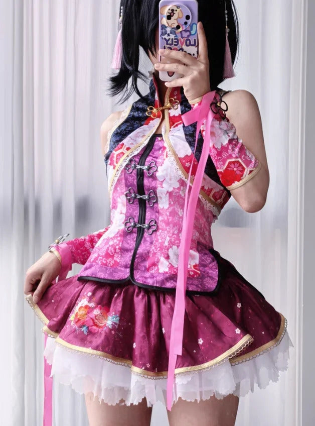 Anime LoveLive! Nico Yazawa Cosplay Nico Costume Women Chinese cheongsam vest bracelet headband socks set Halloween sweet dress