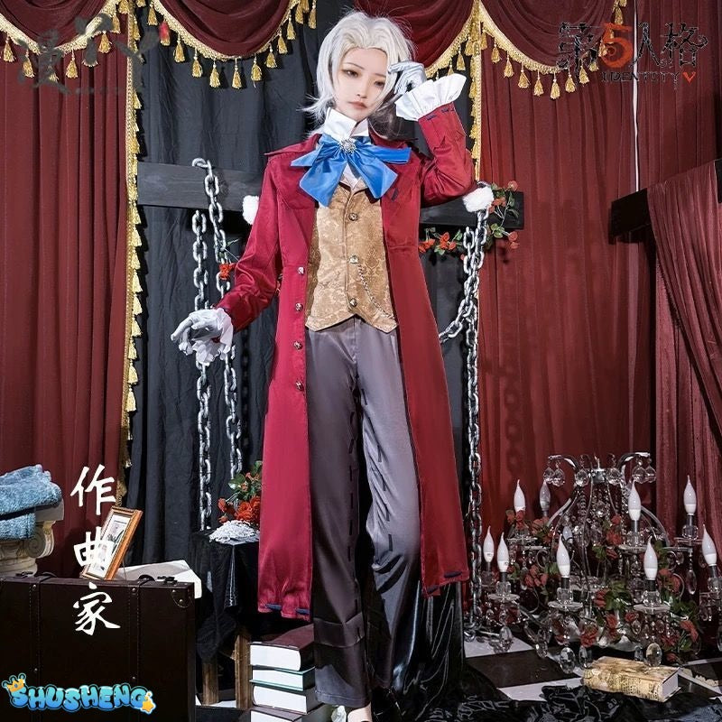 Identity V Anime Game Frederick Kreiburg Cosplay Costume Composer Wig Tailcoat Uniform Coat Adult Man Halloween Carnival Suits