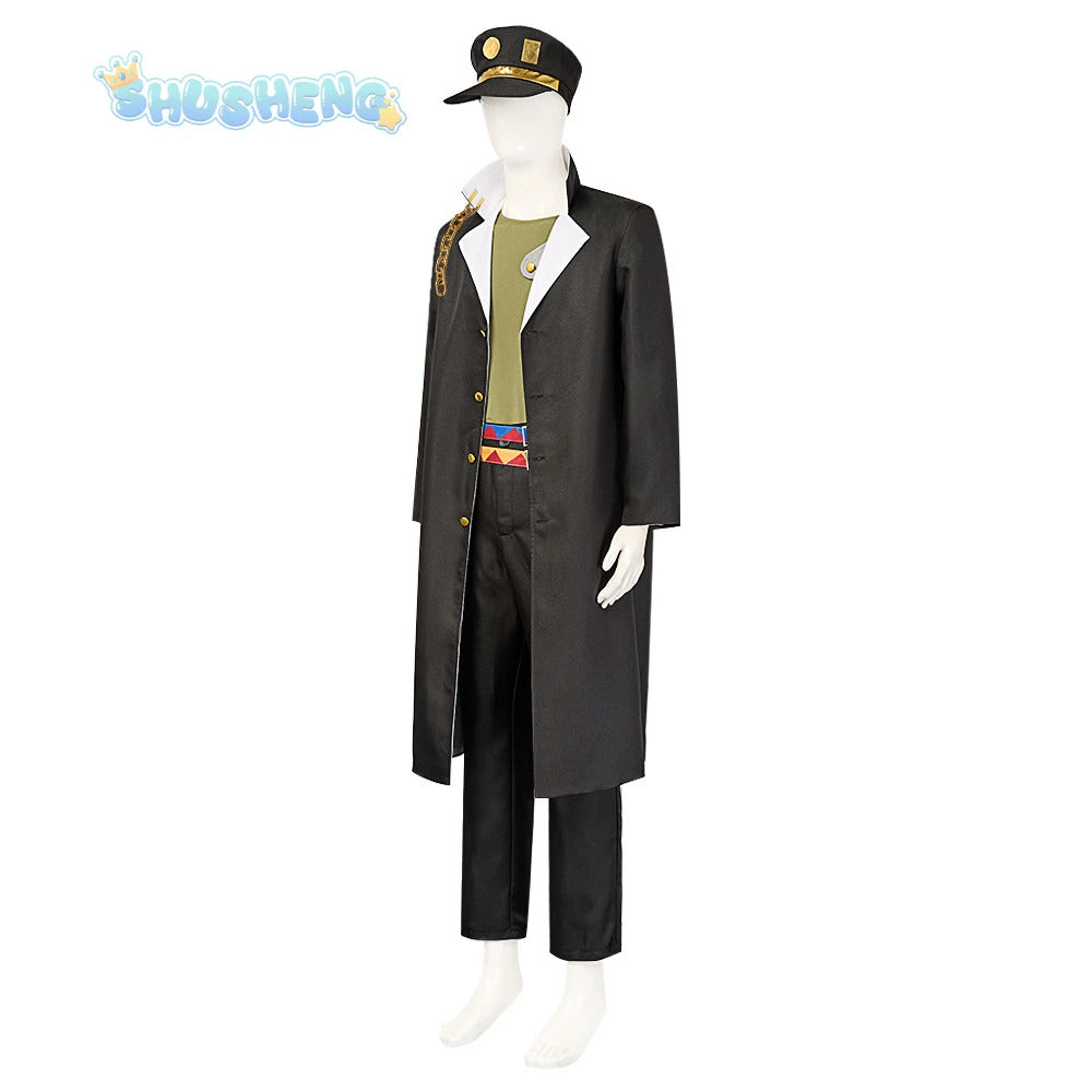 Anime JoJo's Bizarre Adventure Kujo Jotaro Cosplay Costume Hat vest coat belt Halloween carnival Woman man full set uniform