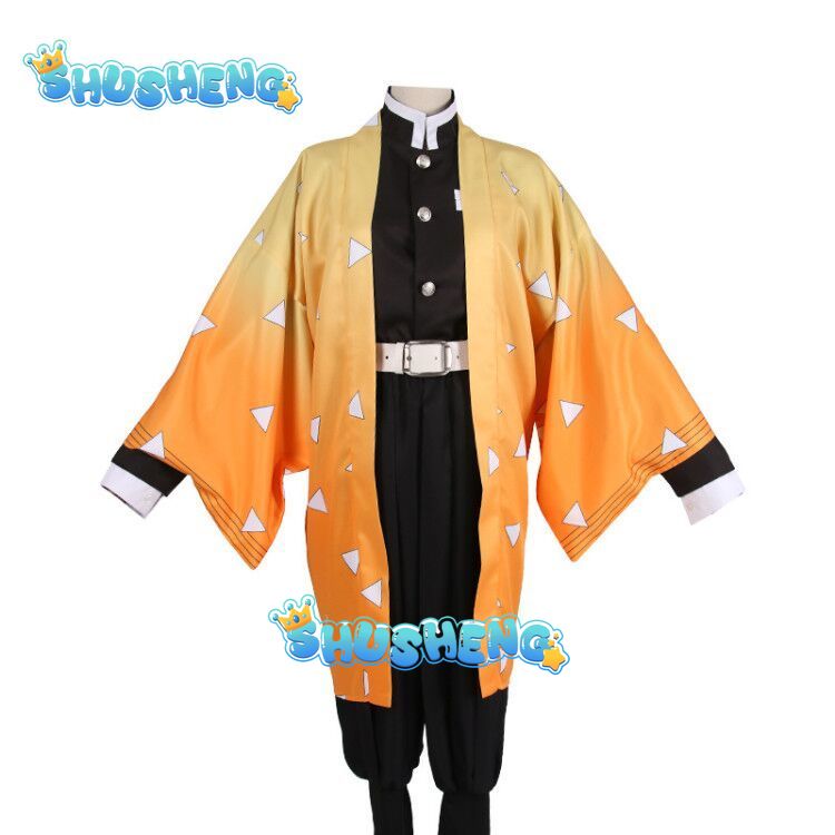 Agatsuma Zenitsu Cosplay Costume Anime Demon Slayer Kimono Party Uniform Kimetsu no Yaiba Devil Hunter Clothes For Child Adult