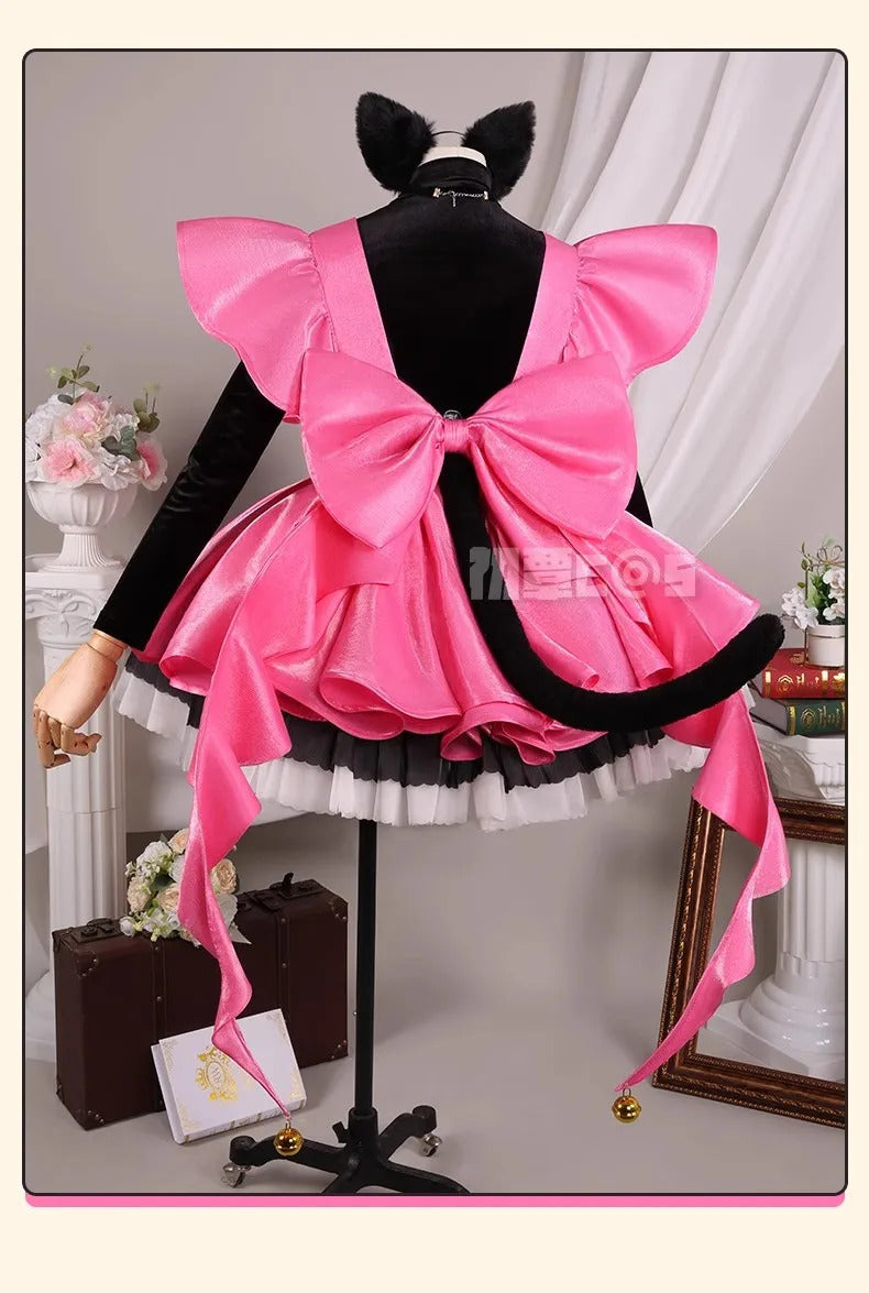 Shusheng-R Kinomoto Sakura Cosplay Costume Anime Card Captor Sakura DUDU-R Women Halloween Cute Black Pink Dress THE THUNDER Ears Tail