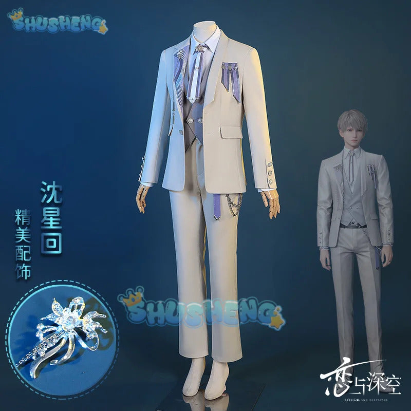 Shusheng-N Love and Deepspace Xavier Cosplay Costume Birthday Outfit Uniform Suit Brooch Halloween Party for Women Men Carnival Props
