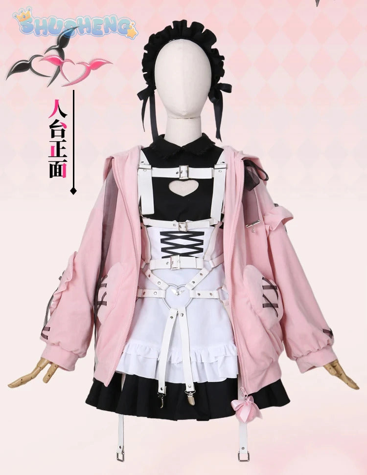 Yumber vtuber makaino ririmu cosplay costumes women cute party suit pink coat dress Halloween carnival uniform custom made