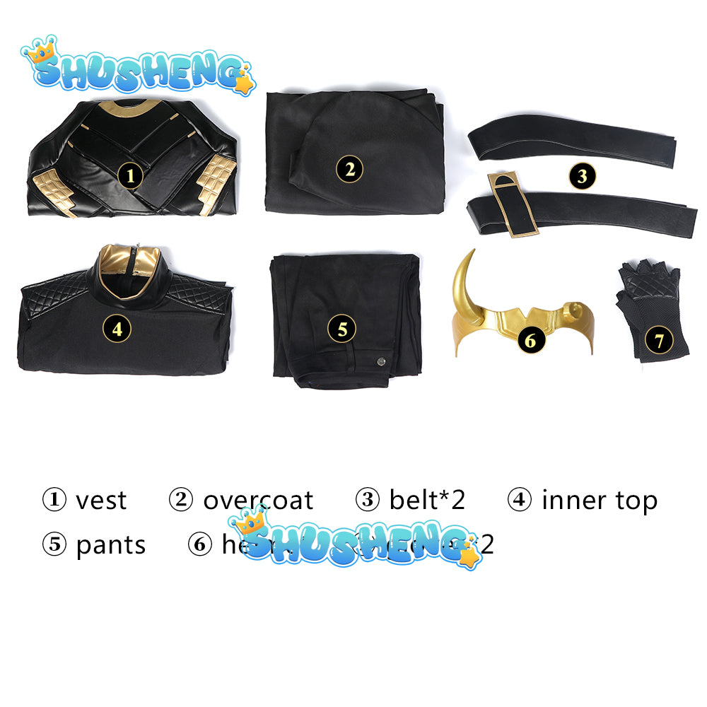 Loki Season 1 Cosplay Loki Costume Cloak Vest Horns Crown Outfits for Halloween Carnival Game Party full set