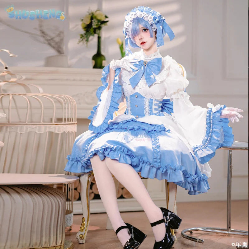 Shusheng-R Anime Re:Zero Rem cosplay costume Halloween carnival Gothic dress Lolita Sweet dress accessories props girls Rem uniform set