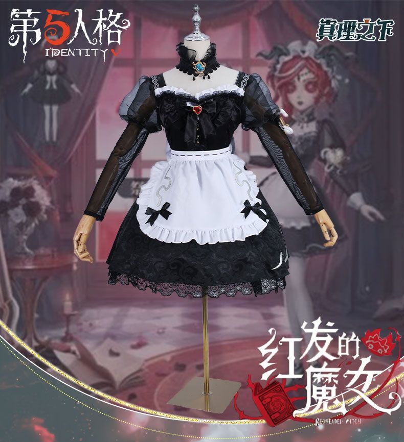 Fiona Gilman Priestess Cosplay Game Identity V Women Costume Black Dress Priestess Crismon Cosplay Wig