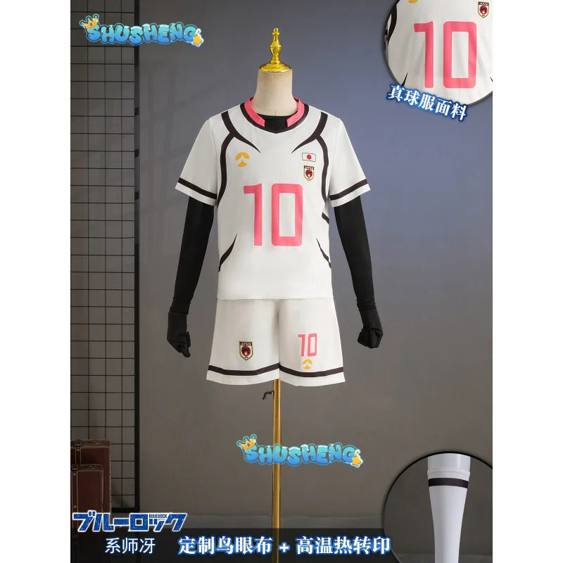 Anime Blue Lock Sae Itoshi Cosplay Costume Wig White Uniform Japan U-20 Team Football Jersey No.10 Sportswear Gloves Men Women