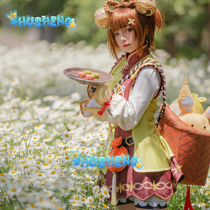 Yao Yao Cosplay Costume Game Genshin Impact Yaoyao Party Cosplay Clothes Basket Wig Anime Halloween Dress Up Battle Suit Set