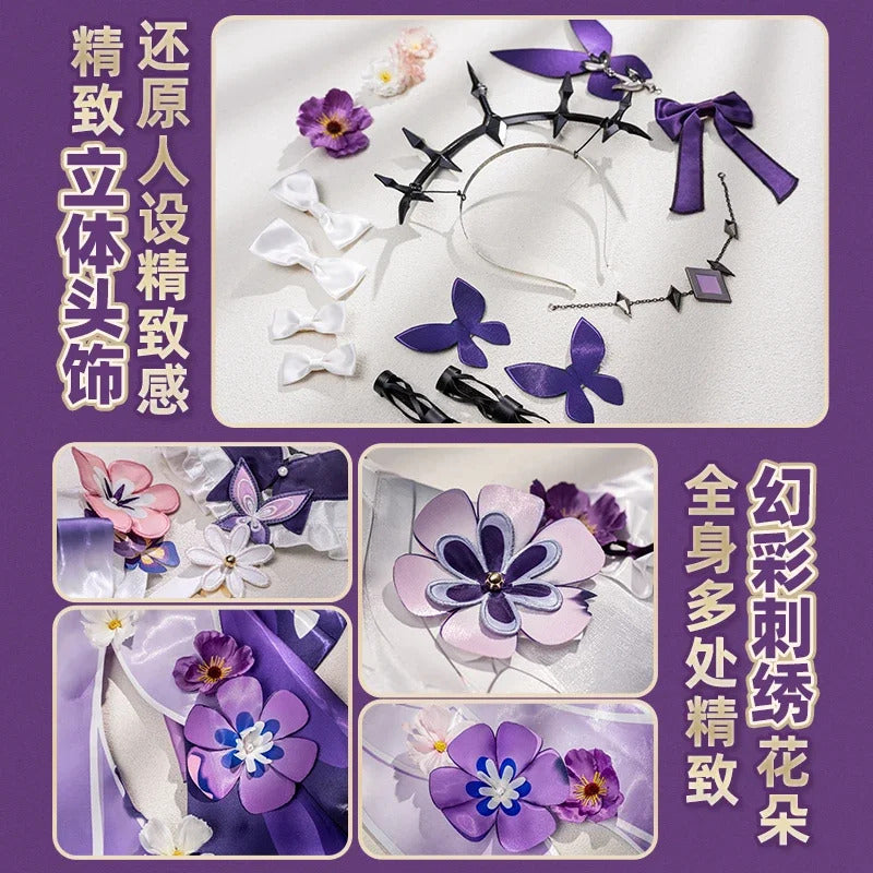 Honkai Star Rail Castorice Cosplay Costume Dress Headwear Luminous Butterfly Props Halloween Party for Women Girls Carnival