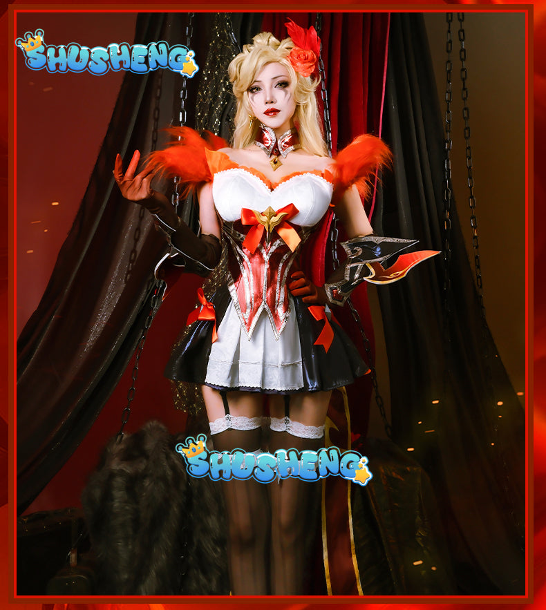 Game LOL Western Magic Shadow Evelynn Cosplay Costume LOL High Noon Evelynn Costume Women Orange Dress Full Set