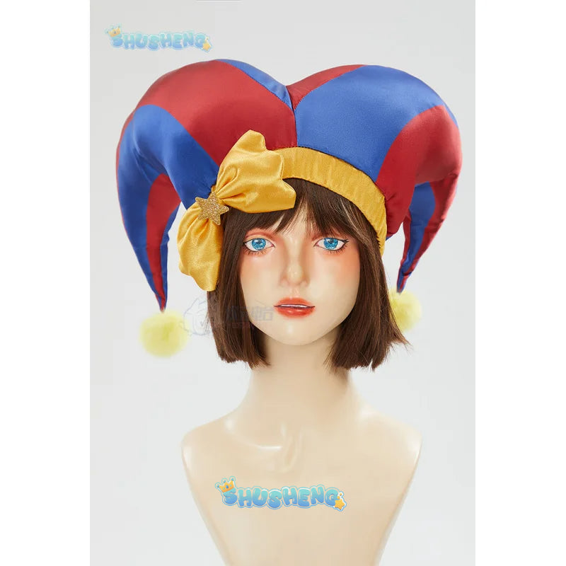 Adult Digital Circus Cosplay Costumes Pomni Cosplay Masks Set Hat Jumpsuit Cartoon Christmas Halloween Party Cute Clown wig set