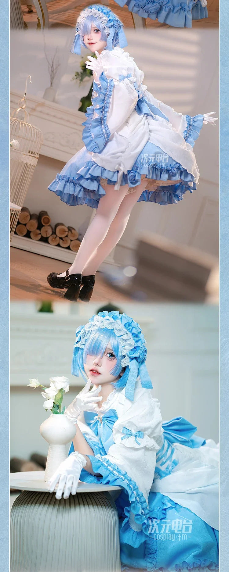 Shusheng-R Anime Re:Zero Rem cosplay costume Halloween carnival Gothic dress Lolita Sweet dress accessories props girls Rem uniform set