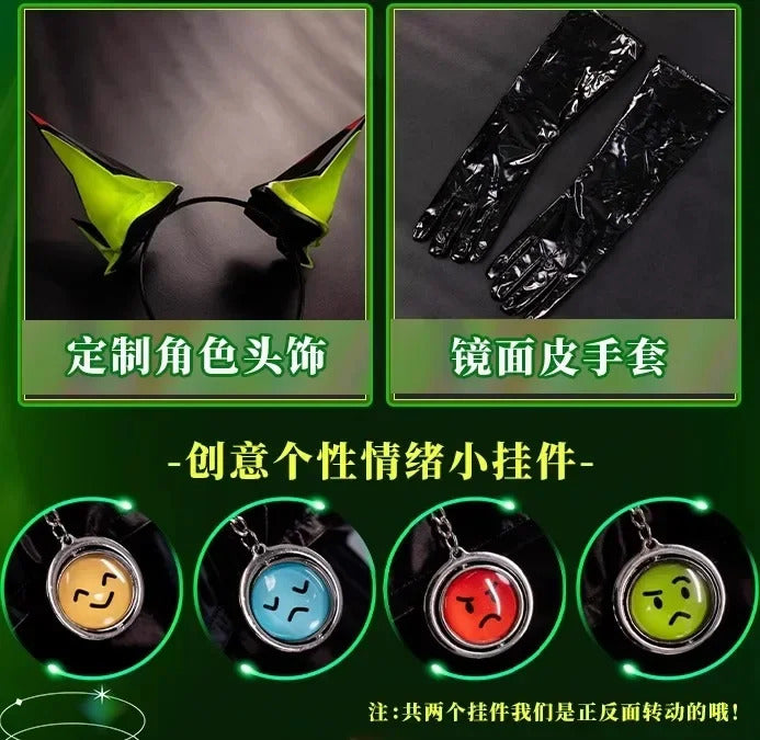Arknights Mon3tr Cosplay Costume M3 Uniform Black Green Outfit Headwear Rhodes Island Halloween Party for Women Girls Props