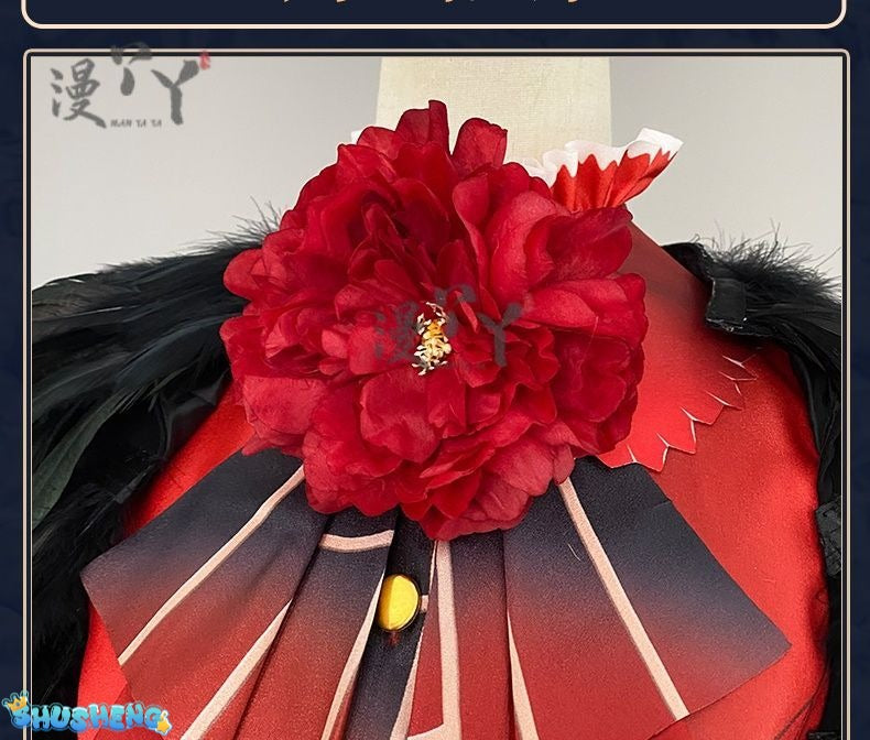 Identity V Edgar Valden Painter Multi-Colour Printing Cosplay Costume Exaggerated Feather Suit Hat Set Role-play Wig Shoe Outfit
