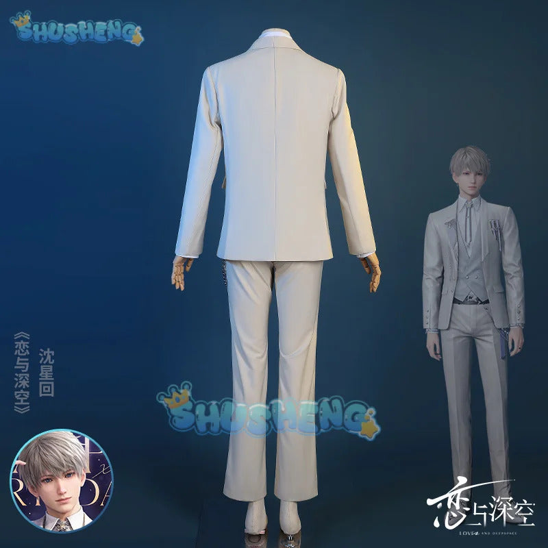 Shusheng-N Love and Deepspace Xavier Cosplay Costume Birthday Outfit Uniform Suit Brooch Halloween Party for Women Men Carnival Props