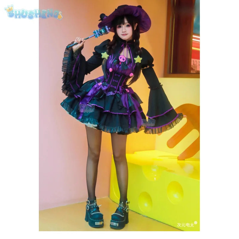 Anime Kuromi Cosplay The little witch Costume Halloween Carnival Sweet Lolita Dress Hat Accessories Socks Prop Kuromi Gothic Set