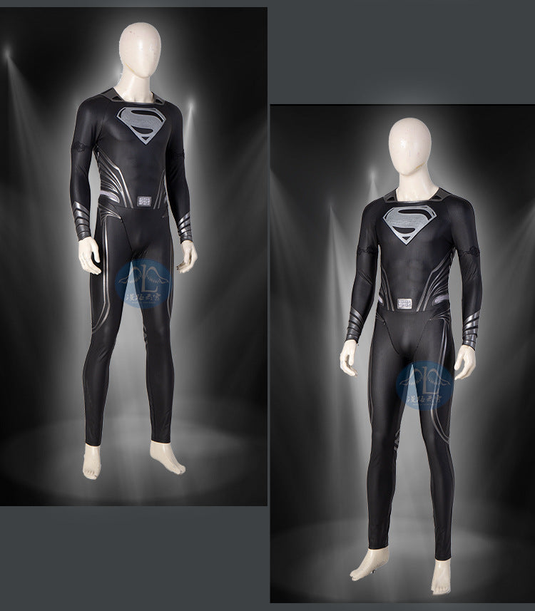 New Clark Kent Cosplay Costume Black Jumpsuit Cloak Super Hero Set Custom Made