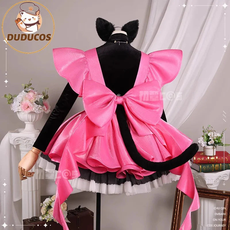 Shusheng-R Kinomoto Sakura Cosplay Costume Anime Card Captor Sakura DUDU-R Women Halloween Cute Black Pink Dress THE THUNDER Ears Tail