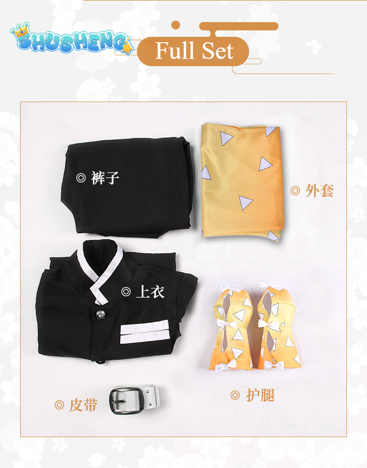 Agatsuma Zenitsu Cosplay Costume Anime Demon Slayer Kimono Party Uniform Kimetsu no Yaiba Devil Hunter Clothes For Child Adult