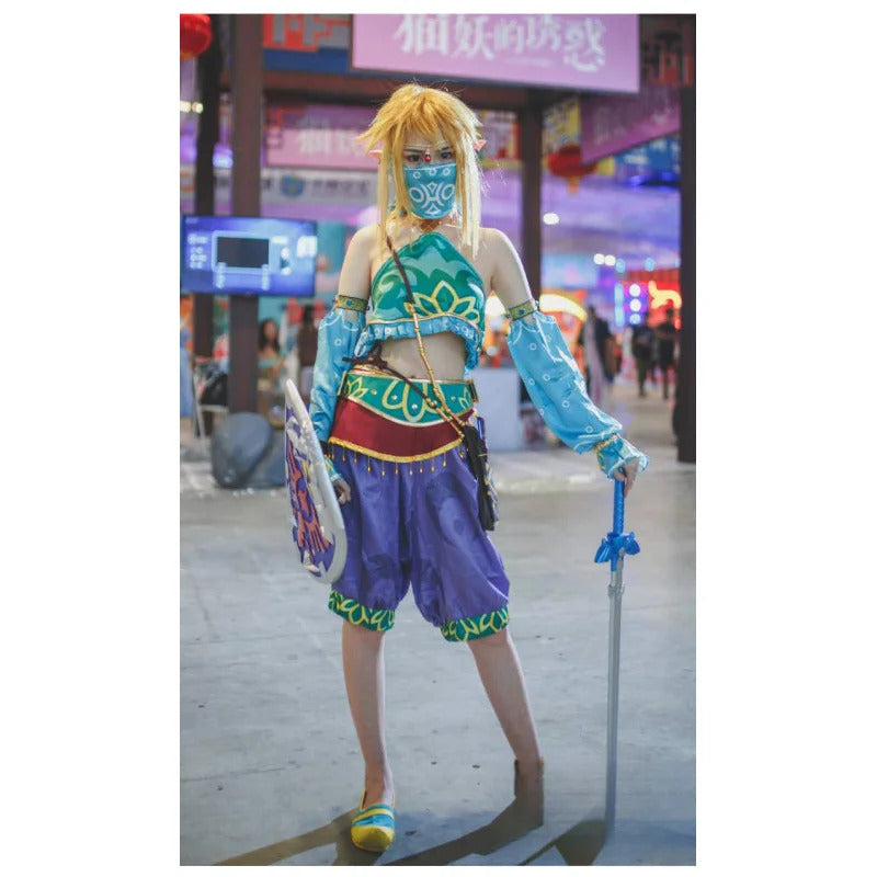 Game Link Zelda Cosplay Costume Heroes veil Wigs and ear accessories set Link Carnival Halloween for Adults Men Woman S-XXL
