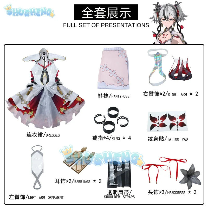 Wuthering Waves Camellya Cosplay Costume Wig Dress Earrings Rings Headwear Black Shores Jinzhou Halloween Party for Women Props
