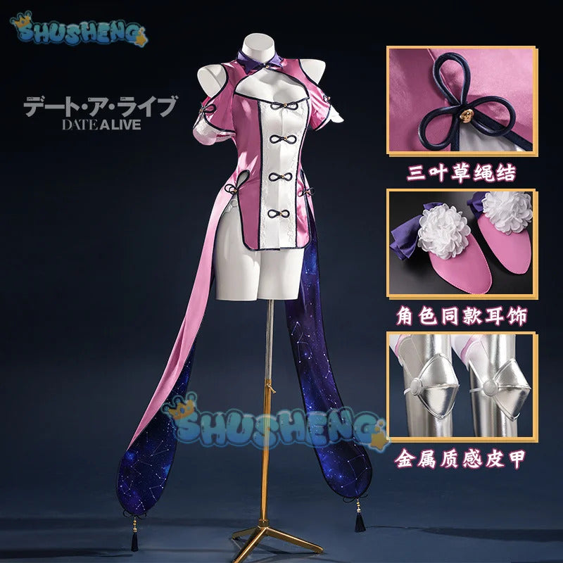 Shusheng-R Anime Date A Live Mukuro Hoshimiya Cosplay Costume Dress Spirit Form Outfit Lilac White Astral Qipao Halloween for Women Girls
