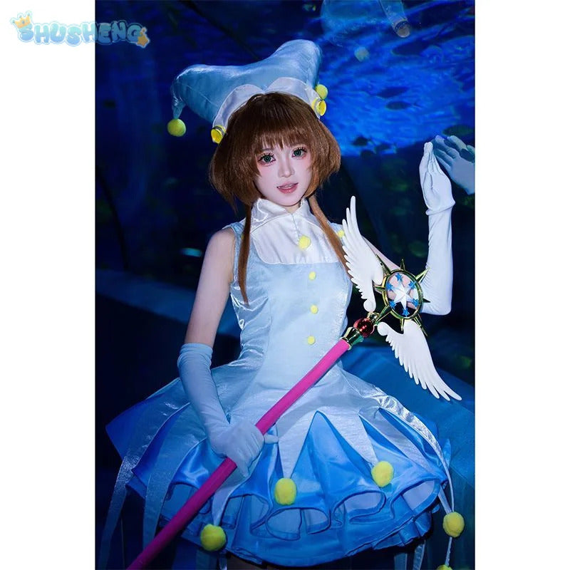 Anime Card Captor KINOMOTO SAKURA Cosplay costume Women's Dress Socks Hat Prop Accessories Set Halloween Carnival Sweet Uniform