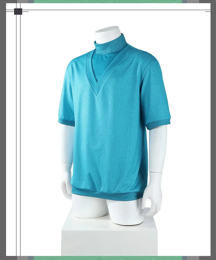 Steve Movie Cosplay Costume Halloween Carnival casual blue short sleeved men's and women's fashionable T-shirt