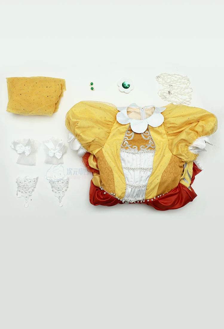 Shusheng-R Princess Daisy Cosplay Super Cos Bros Daisy princess Costume Halloween Party Gorgeous Dress Prop crown Women Sweet New Set