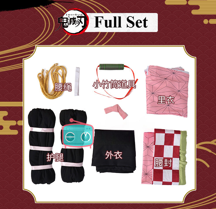 Anime Kamado Nezuko Cosplay Costume Kimono Devil Hunter Kamado Nezuko Costume Wig Womens Girls Kimono Uniform Clothes