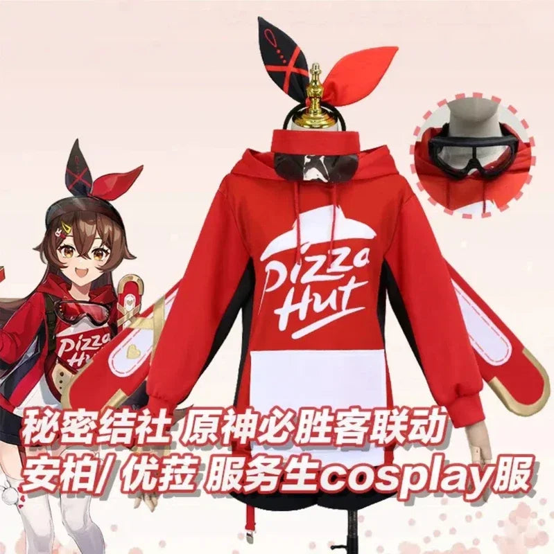 Anime Genshin Impact Amber Linkage Waiter Game Suit Lovely Uniform Cosplay Costume Halloween Party Outfit IN STOCK