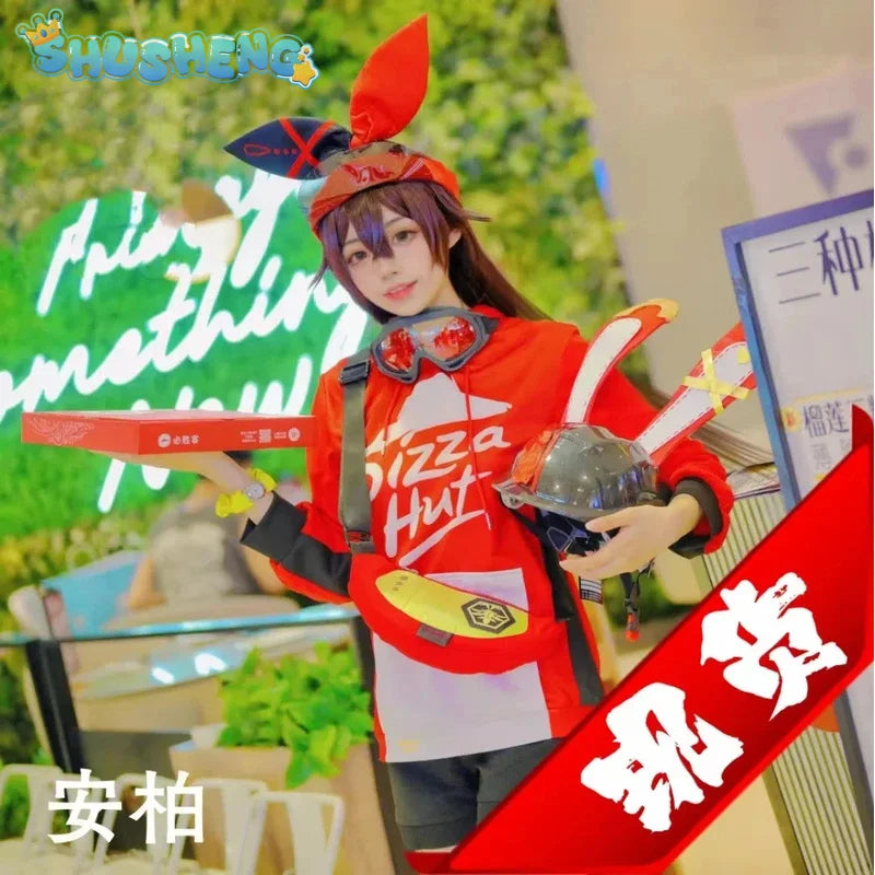 Anime Genshin Impact Amber Linkage Waiter Game Suit Lovely Uniform Cosplay Costume Halloween Party Outfit IN STOCK