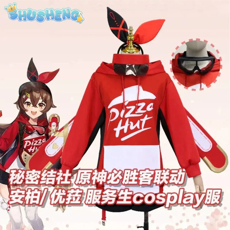 Anime Genshin Impact Amber Linkage Waiter Game Suit Lovely Uniform Cosplay Costume Halloween Party Outfit IN STOCK