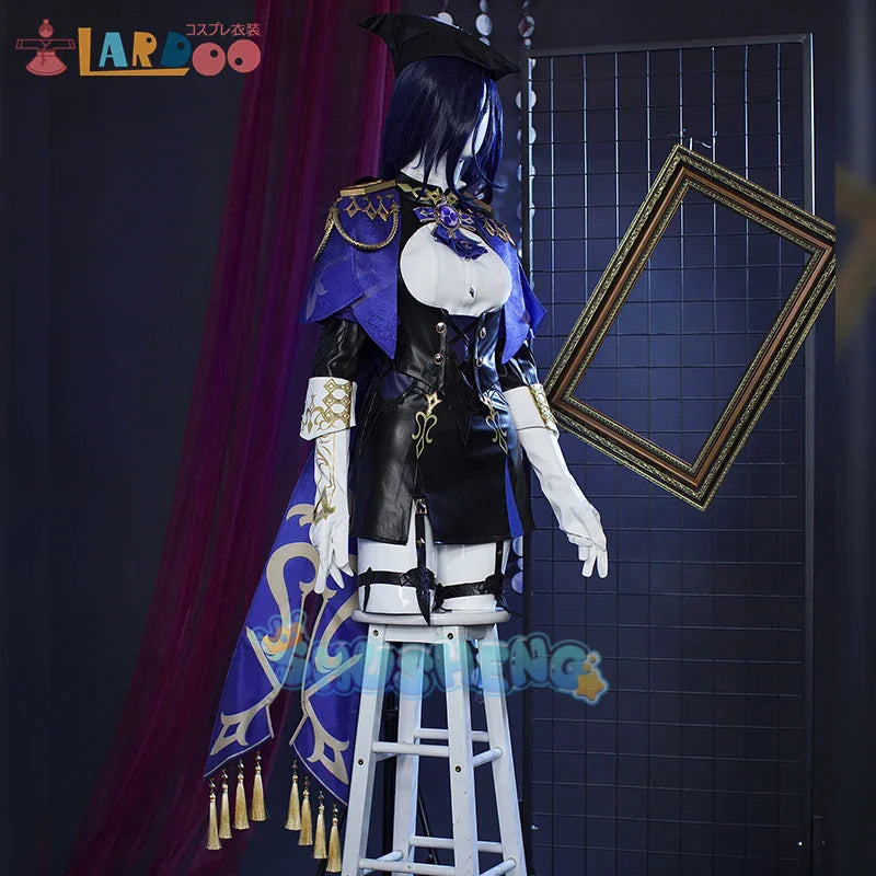 Clorinde Cosplay Kostüm Perücke Hut Spiel Genshin Impact Fontaine Champion Duelist Furinas Leibwächter Ohrringe Umhang Kleid