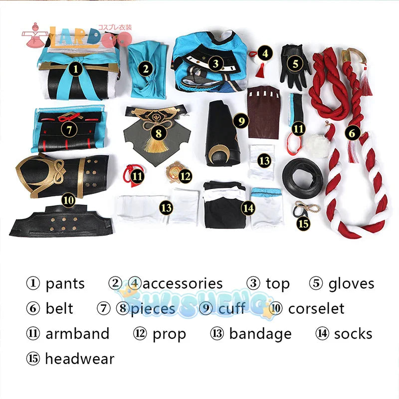 Spiele Genshin Impact Gorou Cosplay Kostüm Männer Blue Fox Boy Halloween Hosen Schwanz Full Set