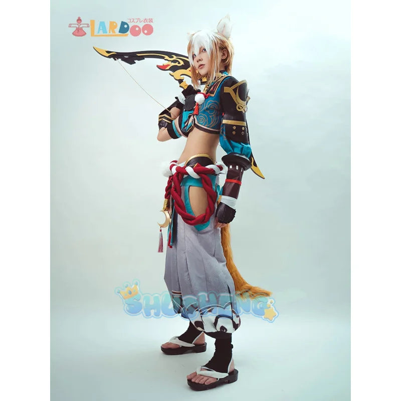Spiele Genshin Impact Gorou Cosplay Kostüm Männer Blue Fox Boy Halloween Hosen Schwanz Full Set