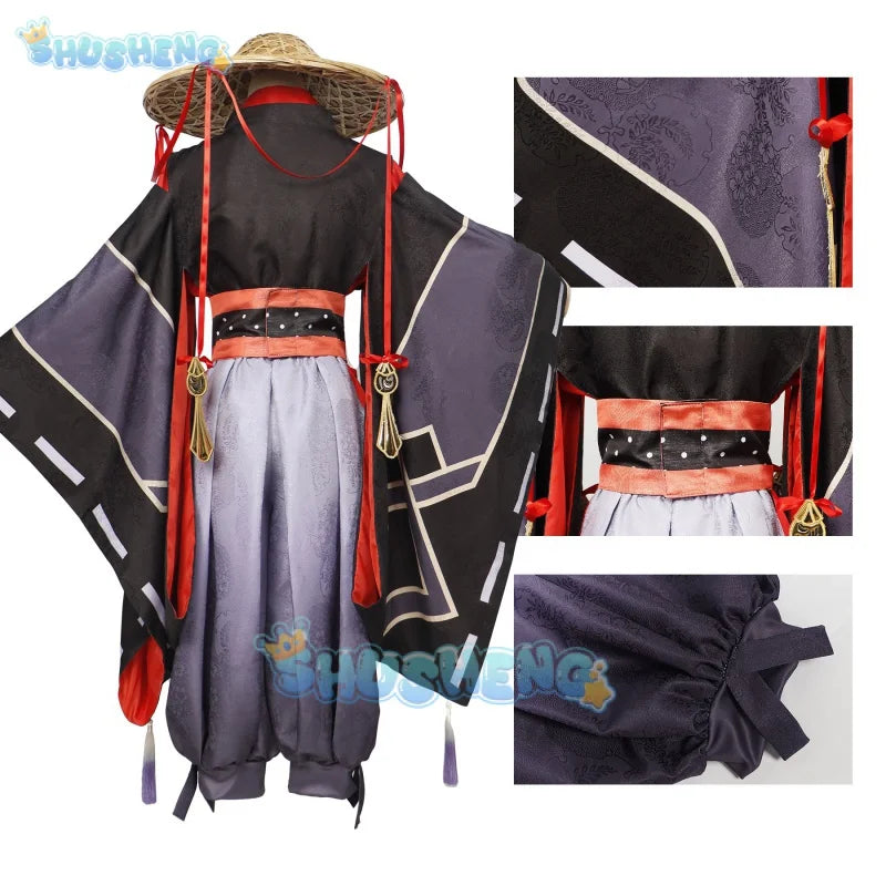 Genshin Impact Black Balladeer Cosplay-Kostüm, Anime-Spiel, Herren, Cos Wanderer Kunikuzushi Scaramouche, komplettes Set