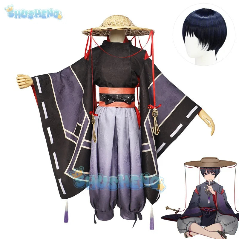 Genshin Impact Black Balladeer Cosplay-Kostüm, Anime-Spiel, Herren, Cos Wanderer Kunikuzushi Scaramouche, komplettes Set