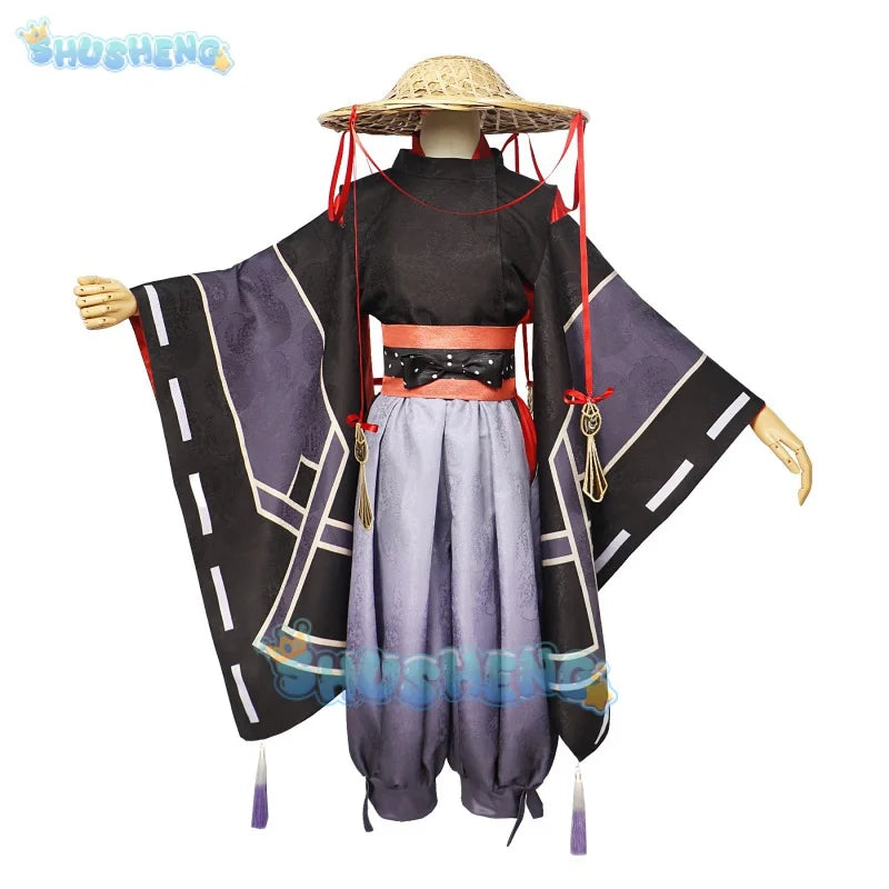 Genshin Impact Black Balladeer Cosplay-Kostüm, Anime-Spiel, Herren, Cos Wanderer Kunikuzushi Scaramouche, komplettes Set