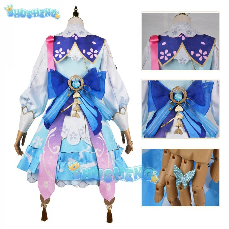 Genshin Impact Kamisato Ayaka Skin Cosplay Kostüm Springbloom Missive Kleid Hut Perücke Uniform Set