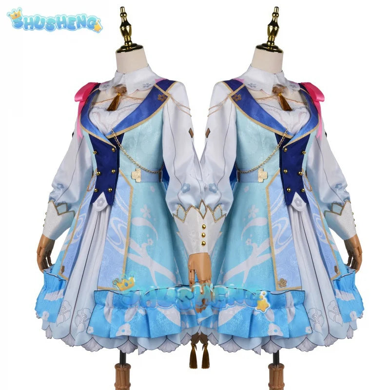 Genshin Impact Kamisato Ayaka Skin Cosplay Kostüm Springbloom Missive Kleid Hut Perücke Uniform Set