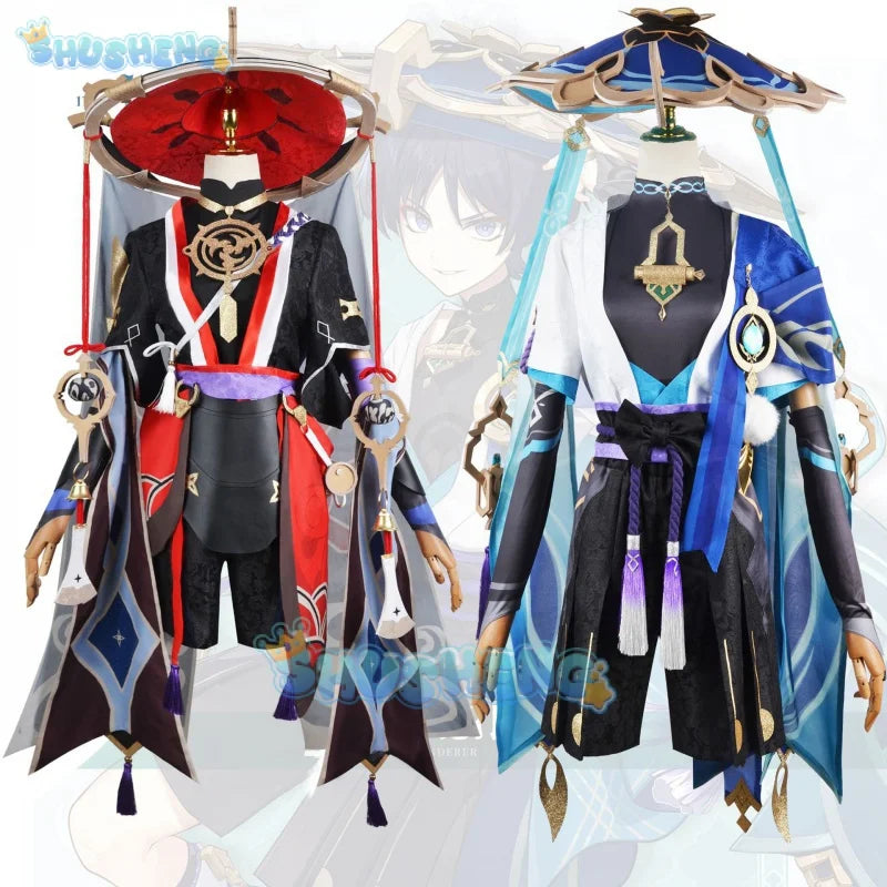 Genshin Impact Kunikuzushi Wanderer Cosplay-Kostüm und Wanderer-Perücke, Wanderer-Schuh