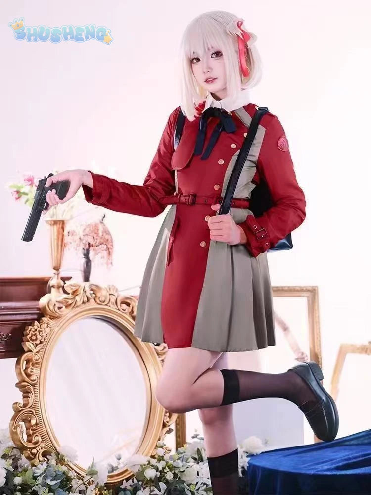 Lycoris Recoil Nishikigi Chisato Inoue Takina Cosplay dress Wigs bags, accessories Halloween Christmas male Woman uniform