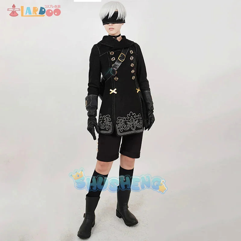 NieR Automata YoRHa No.9 Type S Cosplay-Kostüm 9S Uniformen Jacke Hose Rucksack Hosenträger Handschuhe Krawatte Strümpfe Schutzbrille