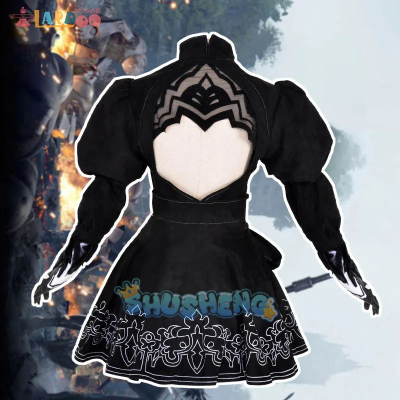 Nier Automata Yorha 2B Cosplay-Anzug, Anime-Kostüm für Frauen, Kostümset, ausgefallenes Halloween-Mädchen-Party, schwarzes Kleid