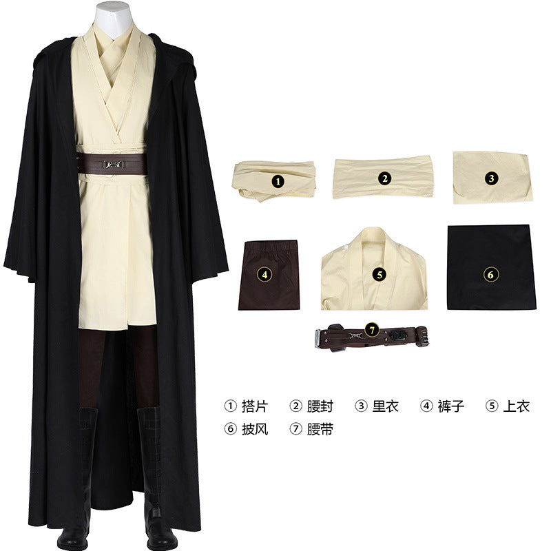Qui Gon jinn Cosplay Men Costume Fantasia Robe Cloak Full Set Clothing Disguise Halloween Carnival Part Suit