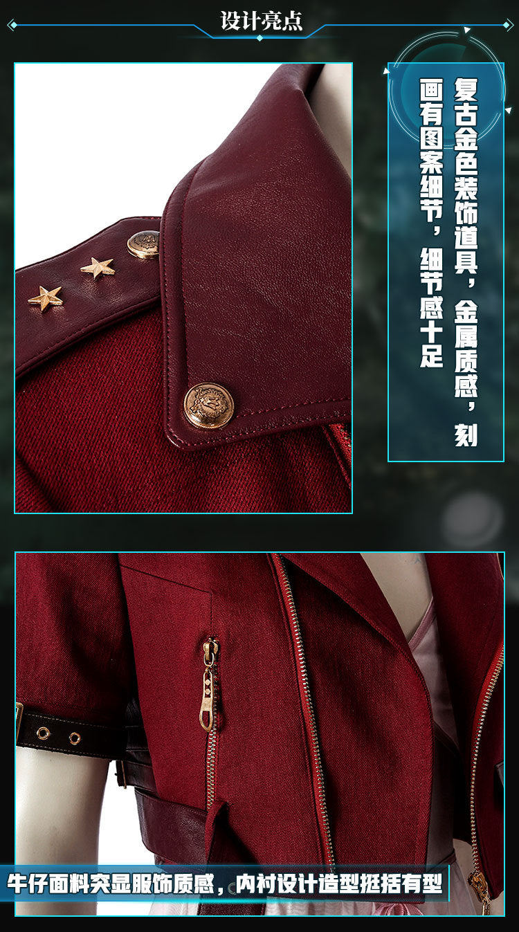 Final Fantasy VII Aerith Gainsborough Costume Cosplay Final Fantasy Remake Halloween Outfit Fancy Women Red Jacket Pink Dress
